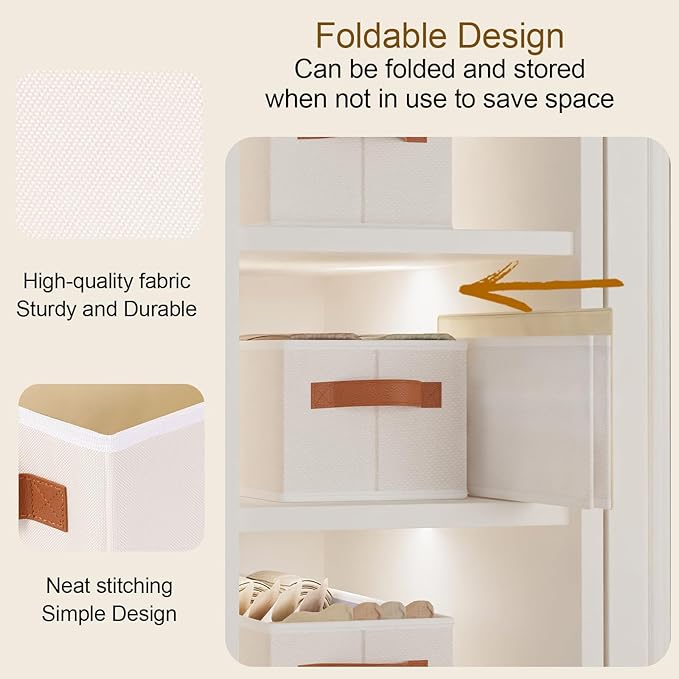 Storage Baskets, Foldable Storage Cubes, Collapsible Clothes Organizer Boxes with Double Handles for Shelves, Beige, 15 x 6 x 5 Inch, 5-Pack