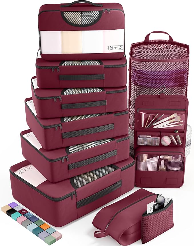 Veken 10 Set Packing Cubes for Travel Essential, Suitcase Organizer Bags in 4 Sizes, Carry-On Luggage Accessories with Large Laundry & Hanging Toiletry Bag, Must-Have for Airplane, Road Trip & Camping