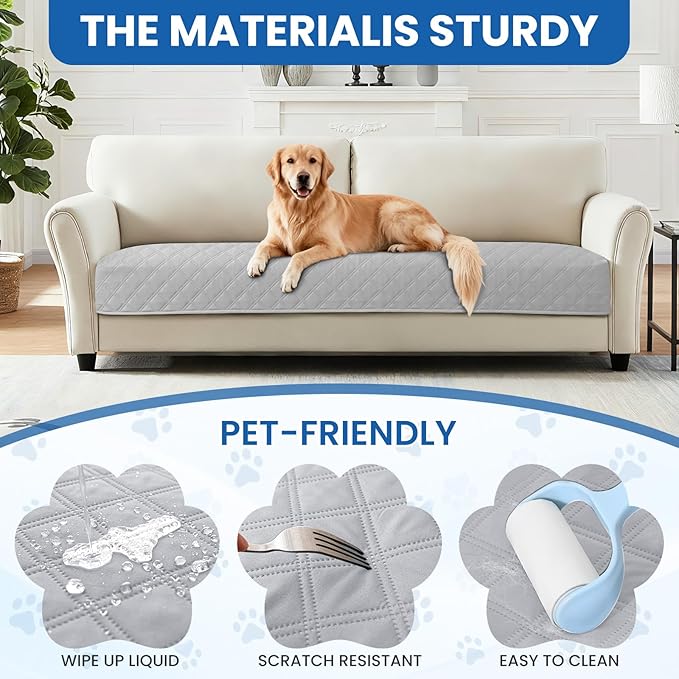 Waterproof Dog Bed Cover, Non-Slip Dog Blanket for Couch, Couch Covers for Dogs Washable, Pet Blanket for Furniture, Pet Bed Mat for Sofa, Car, Pet Supplies (82x120 Inch, Light Grey)