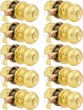 Probrico 10 Pack Privacy Door Knobs Lock Interior Bedroom Bathroom Door Handle Polished Brass Round Ball Keyless Lockset
