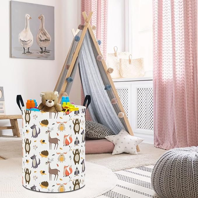 19.7" Laundry Basket,Kids Dirty Clothes Hamper,Waterproof Storage Bin,Room Decor,Gift Baskets,Nursery Hamper(Forest Animal)