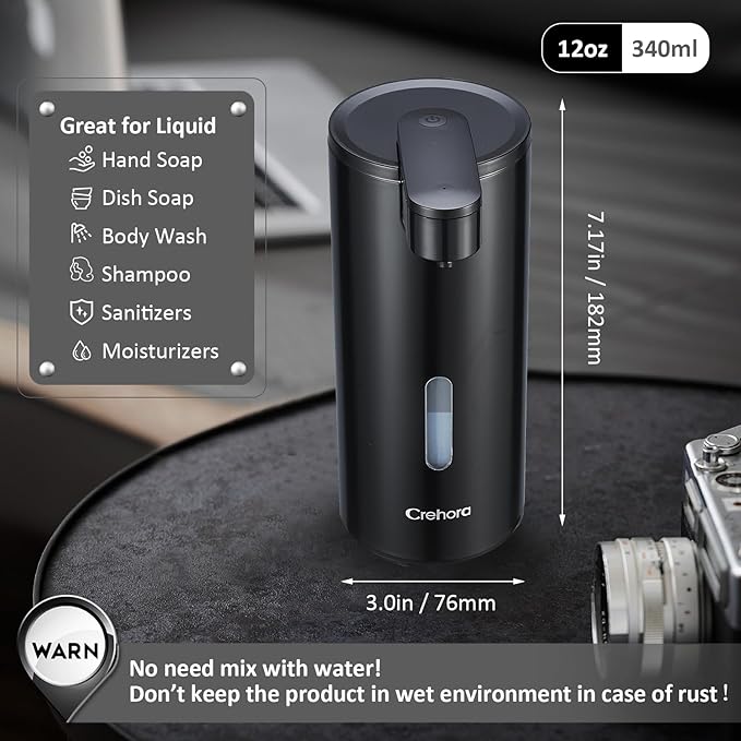 Automatic Soap Dispenser, Automatic Soap Dispenser Touchless, Kitchen & Bathroom, 3 Adjustable Volume for Liquid Soap, Water-Resistant, Hotel, Restaurant and School, Clog-Free, Black