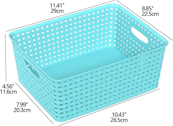 Medium Plastic Woven Storage Basket, Colorful Storage Basket, 4 Packs