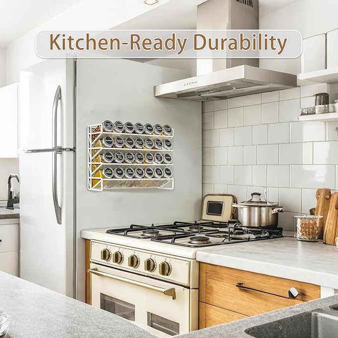 Magnetic Spice Rack Organizer for Refrigerator with 28 Spice Jars, 386 Spice Labels, 4 Hook, Chalk Marker and Funnel Set, Magnetic Shelf for Seasoning Organizer, 13.2'' W x 9.8 H, White