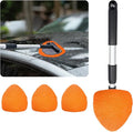 Ziciner Car Windshield Cleaner, Microfiber Auto Cleaning Wiper with Aluminum Extendable Handle and 2 Washable Reusable Cloth Pad Head, Universal Vehicle Interior Exterior Cleaner Kit (Orange-Triangle)