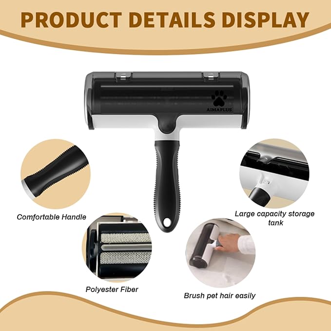 Pet Hair Remover Roller – Black – Reusable Self-Cleaning Fur Remover for Dogs & Cats – Works on Couch, Carpet, Clothes – Electrostatic, Portable, No Adhesive