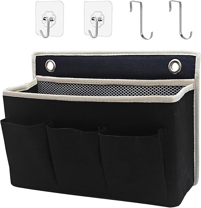 Someteth Wall Hanging Organizer Bag/Hanging Baskets with Large Mesh Compartment & 3 Pockets，Over the Door Organizer Space Saving Storage for Bedroom,RV Camper, Closet (Black-1pack)