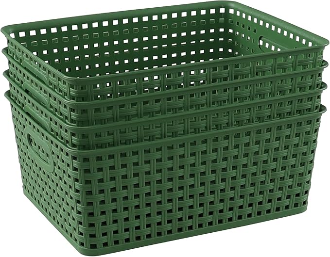 Taysisiter Plastic Weave Storage Basket, Plastic Storage Shelf Basket, 4 Packs