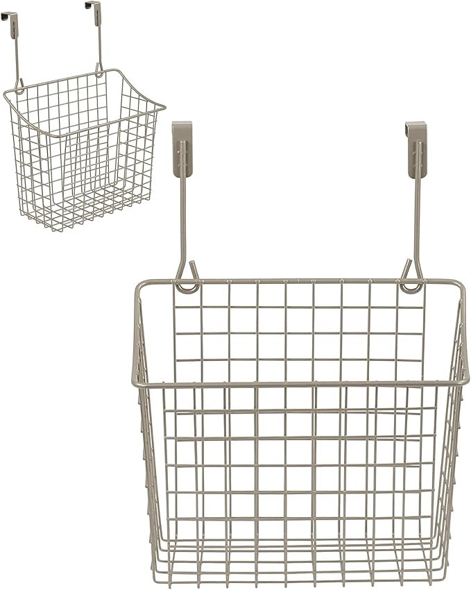 Spectrum Hanging Baskets for Organizing (Large, Satin Nickel) - Grid Over the Cabinet Wire Basket- Kitchen or Bathroom - Door Hanging Storage Organizer for Cleaning Supplies, & Towels (Pack of 6)