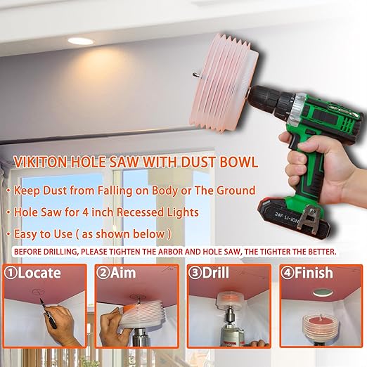 4.25 Hole Saw for Recessed Lights Can Lights, 4-1/4 Inch Hole Cutter with Dust Bowl Catcher for Led Recessed Lighting 4 Inch and Wood Metal Drywall, Bi-Metal Construction