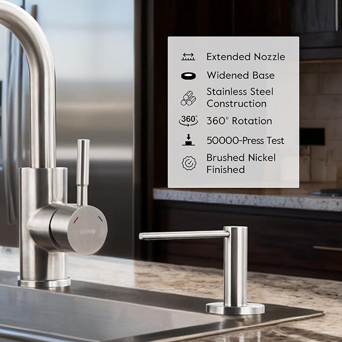 Soap Dispenser for Kitchen Sink Brushed Nickel GAPPO Stainless Steel Countertop Pump Hand Lotion Built in Bottlend Lotion Built in Bottle