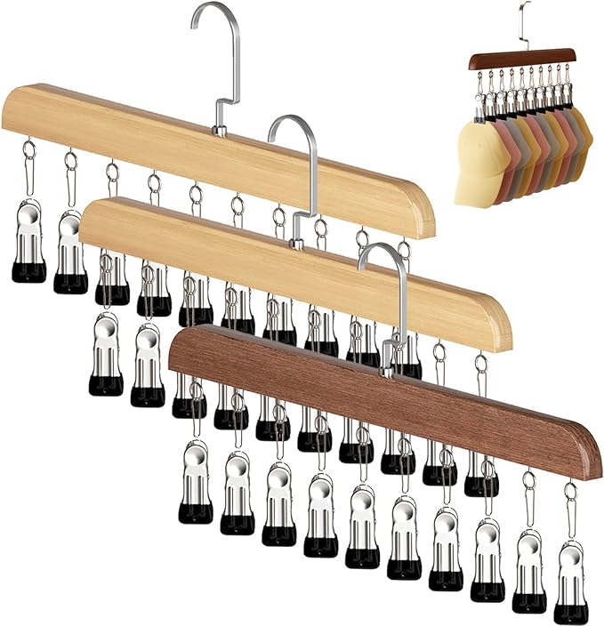 Closet Organizer with 10 Clips - Space Saving Hanging Closet Organizer, Multi-Purpose Storage Hanger for Pants, Leggings, Jeans, Sock, Shorts with Sturdy Steel Non-Slip Clips (3Pcs-A)