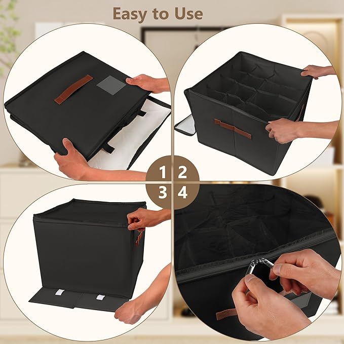 Shoe Organizer for Closet,2 Pack Shoe Storage Bins Foldable Shoe Storage Box Containers with Clear Cover and Sturdy Handles,Shoe Rack for Closet Storage for Sneakers Heels Slippers (Black)