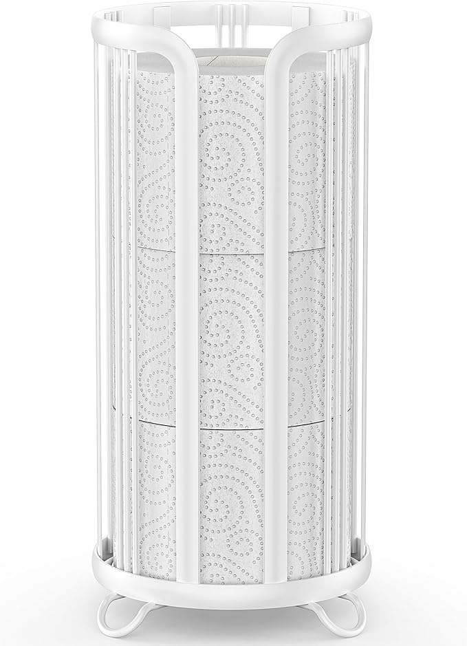 Toilet Paper Holder Stand, Freestanding Bathroom Tissue Organizer, Minimalistic Storage Solution, Reserve Mega Rolls,Stylish Bathroom Floor Toilet Paper Stand-White