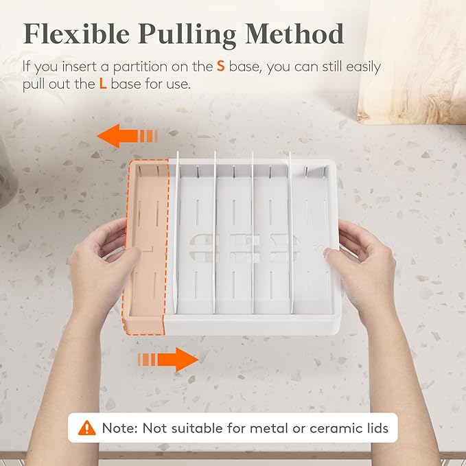 Lifewit Kitchen Cabinet Organizer for Food Contanier Lid, Large 9.8-17" Expandable Lids Holder with 8 Adjustable Dividers & 9 Sections for Pantry Organizers and Storage, Home Drawer Organization