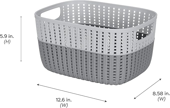 Simplify 2 Tone Sailor Knot Plastic Storage Tote | Decorative Basket | Closet Organization | De-clutter | Accessories | Toys | Bathroom Organization | Medium | Grey/Grey