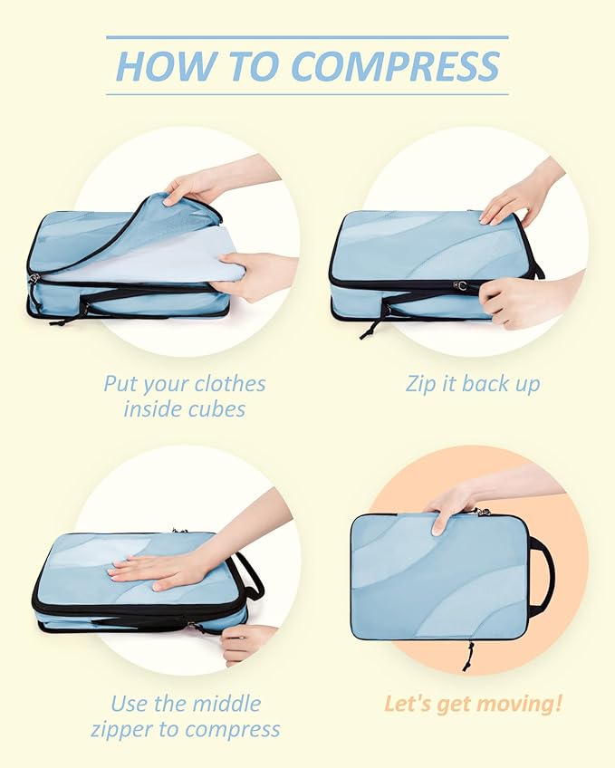 BAGSMART Compression Packing Cubes, 6 Set/4 Set/2 Set Travel Packing Cubes for Carry on Suitcases, Compression Suitcase Organizers Bag Set & Travel Cubes for Luggage, Lightweight Packing Organizers
