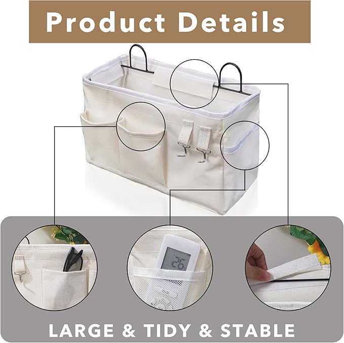 Kanrichu 2pcs Large Wall Hanging Organizer Bag, Linen Fabric Door Hanging Storage Baskets with Pockets, Waterproof Bin for Kitchen, Bedroom, Office, RV Camper (White)