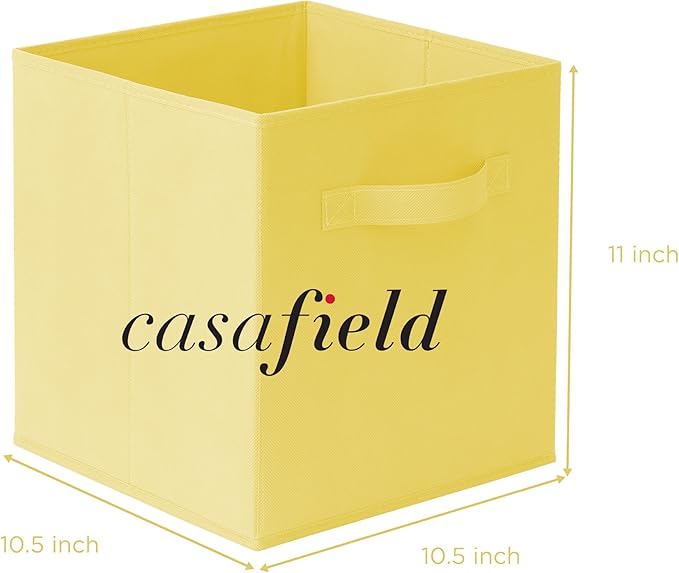 Casafield Set of 6 Collapsible Fabric Cube Storage Bins, Yellow - 11" Foldable Cloth Baskets for Shelves, Cubby Organizers & More