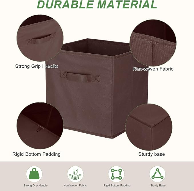 uxcell 3Pcs Fabric Storage Bins, 11 Inch Cube Storage Bin Foldable Storage Cube Organizer Bins with Handles for Shelf Closet, Nursery Home, Bedroom(Coffee)
