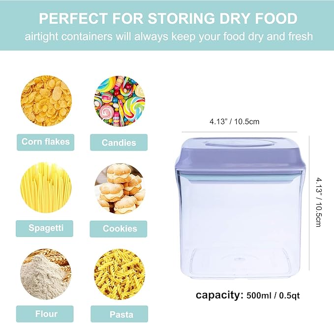 Airtight Food Storage Container Pop Containers With Lids, Bpa Free for Spaghetti Cereal Flour Rice Kitchen Organizer (square 500ml / 0.5qt)