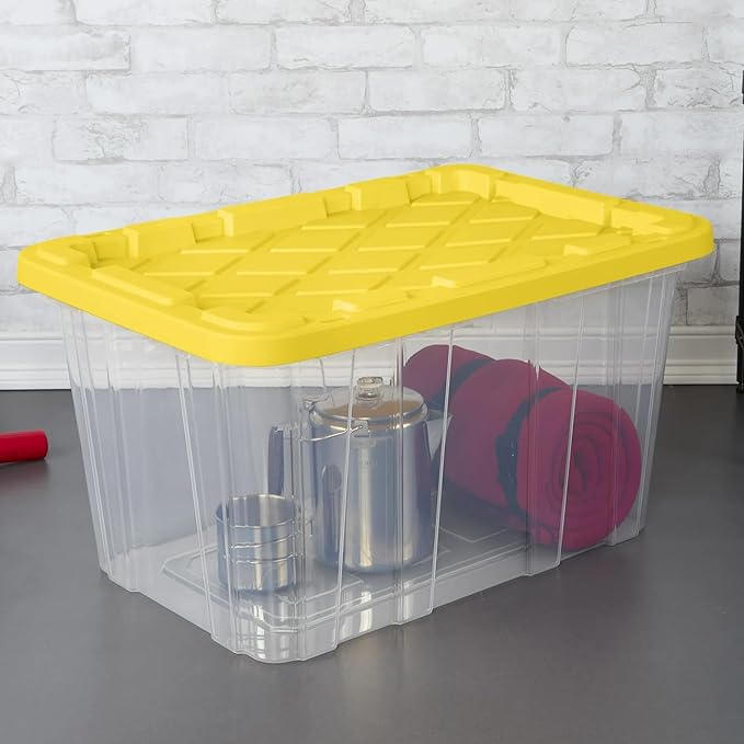 4-Pack 27 Gallon Clear Plastic Storage Bins, Reinforced Snap-Fit Lid, Heavy-Duty Industrial, Stackable, Tie-Down Ready, Dust-Resistant, for Closet, Office, Pantry, Basement & Home Organization