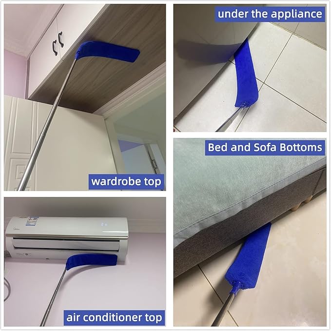 Retractable Gap Dust Cleaner Brush with Long Handle (30 to 100 inches), Cleaning Tools with 3 Microfiber Dusting Cloths, Extendable Duster for Cleaning Under Refrigerator Sofa Couch Bed Furniture