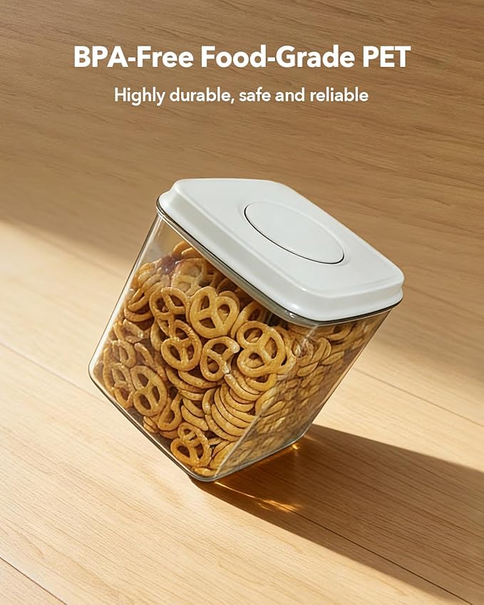 EQI Airtight Food Storage Container with One-Touch Lid, 4.22 QT / 4.0 L Stackable Durable BPA-Free PET for Flour, Sugar, Cereal & Kitchen Pantry Organization.
