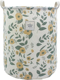 Mziart Collapsible Laundry Basket, Floral Printing Large Laundry Hamper for Baby Girls Kids Toys Clothes Organizer Foldable Storage Bin Waterproof Canvas Nursery Storage Basket with Handles (Green)