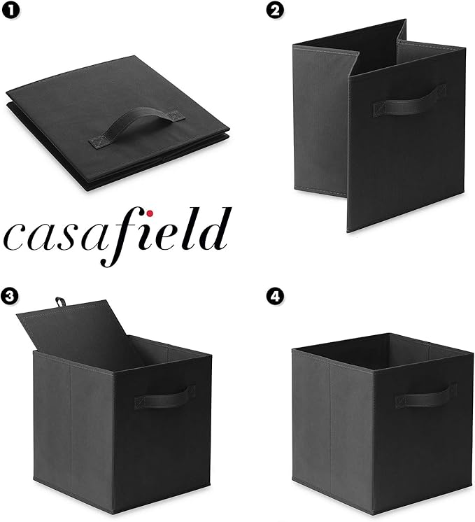 Casafield Set of 6 Collapsible Fabric Cube Storage Bins, Black - 11" Foldable Cloth Baskets for Shelves, Cubby Organizers & More
