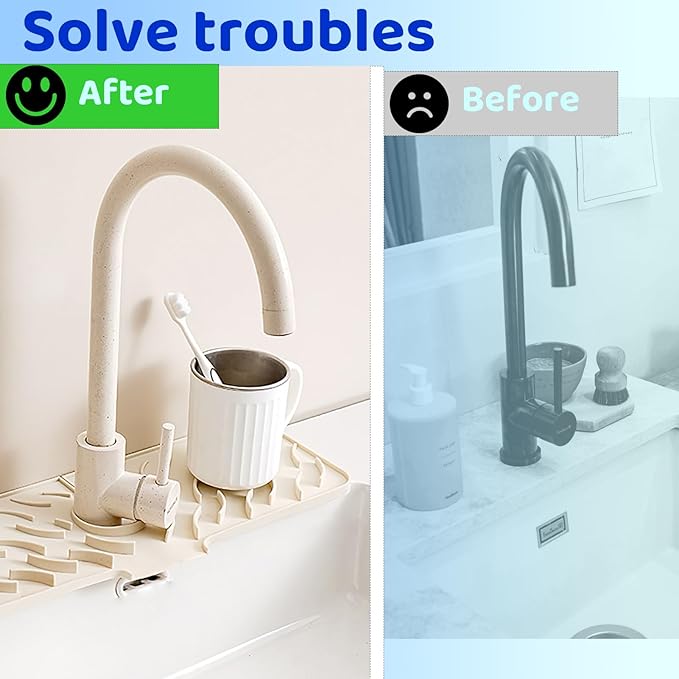 Silicone Faucet Splash-Proof pad, Multifunctional Water-Saving Splash-Proof Cushion, Universal Faucet Cover, Suitable for Kitchen and Bathroom Sink Faucet (White, 17.7 * 5.5)