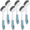 Patelai 6 Pack Kitchen Scrub Dish Brush with Long Handle Dish Scrubber with Stiff Bristles Scrub Brushes for Kitchen Dishes Washing Tools, Pots, Pans and Sink Cleaning (Celadon)