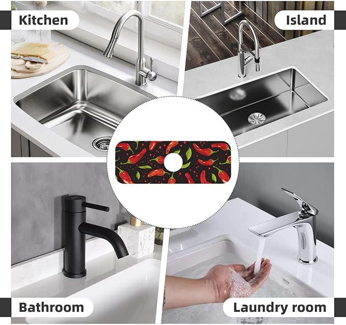 Faucet Draining Mat For Kitchen Sink, Red Chili Pepper Diatom Mud Absorbent Drain Pad For Bathroom Kitchen Sink Splash Guard Drying Mat