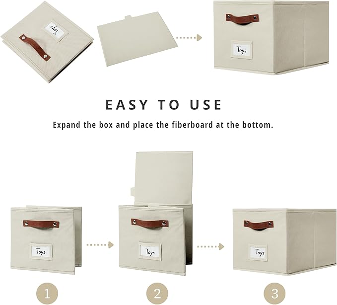 DECOMOMO Storage Baskets for Shelves - Large 15"x11"x10" Foldable Fabric Storage Bins, Baskets for Organizing with Labels (Beige, 4pcs)