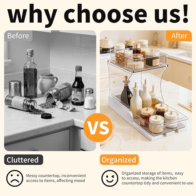 Pull Out 2 Tier Organizer for Kitchen Bathroom and Cabinet Storage Rotating Pantry Rack Under Sink Organizer Clear and Durable Design 1 Pack