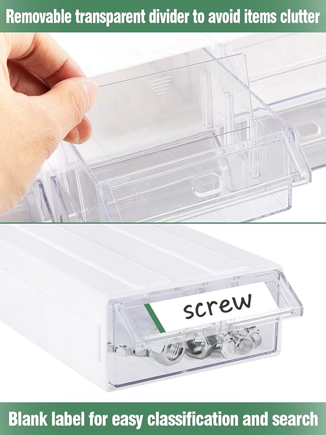 9 Pcs Stacking Office Drawer Organizers - Desktop & Wall Mounted 9 Drawer Storage Closet with 18pcs Clear Dividers Multifunctional Organizer Rack with 9pcs Tag Card for Home Small Items
