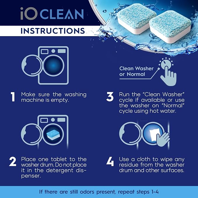 Washing Machine Cleaner Descaler Tablets, 24 Count (1 Year Supply) – Deep Clean Washer Cleaner Tablets for HE Front Load & Top Load – Unscented Washing Machine Descaler for Odor Control