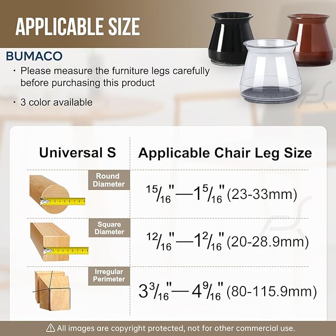BUMACO Chair Leg Floor Protectors Chair Leg Protectors for Hardwood Floors Silicone Pads Covers to Protect Floors Clear-20 Pcs Universal S (15/16" to 1-5/16")