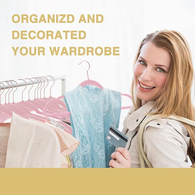 Anti-Slip Pink Velvet Hangers, 50 Pack, Non-Toxic, Durable, Space-Saving, Holds Up to 15 lbs