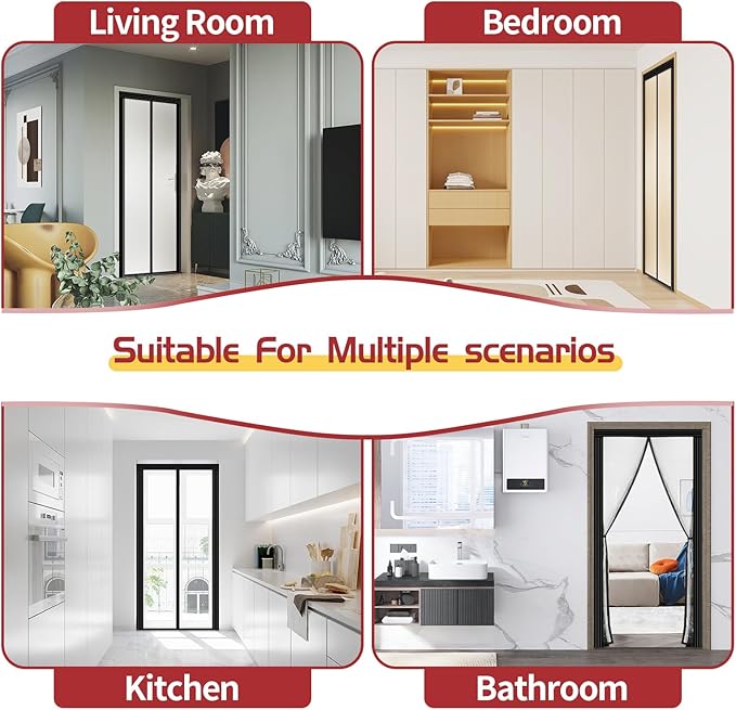 Transparent DIY Adjustable Insulated Door Curtain Fit Doors Size Width 34" - 39" Height 81" - 84"- Reinforced Self Sealing Magnetic Screen Door, Hands Free Door Screen with Closure Weighted Bottom