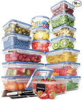 Chef's Path 32 Piece Airtight Food Storage Containers with Royal Blue Easy Snap Lids, 16 Containers and Lids, Stackable Kitchen and Pantry Canisters for Meal Prep and Food Storage -Transparent