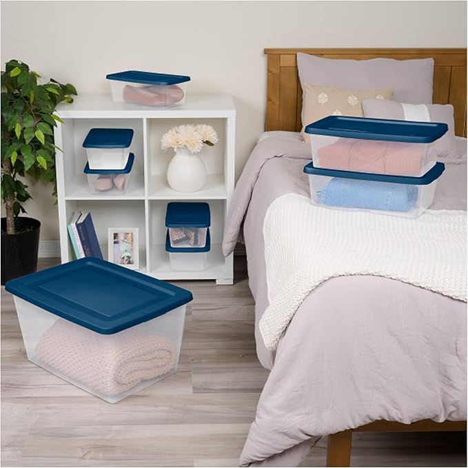 Sterilite Stackable 6 Quart Home Storage Box with Handles and Lid for Efficient, Space Saving Household Storage and Organization, (10 Pack)
