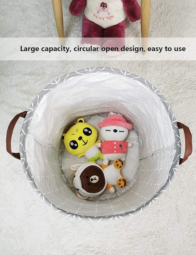 QUEENLALA Large Storage Basket,Laundry Hamper/Bathroom/Home Decor/Collapsible Round Storage Bin,Boys and Girls Hamper/Boxes/Clothing(Grey Wheat)