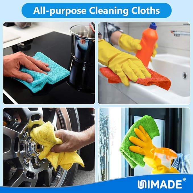 Microfiber Cleaning Cloth, 20 Pack Reusable Microfiber Towels for Cars Lint Free Cleaning Shop Towel Rags for Home Kitchen Automotive Bar Mechanic Restaurant Garage, 11.5"x 11.5", Multicolor