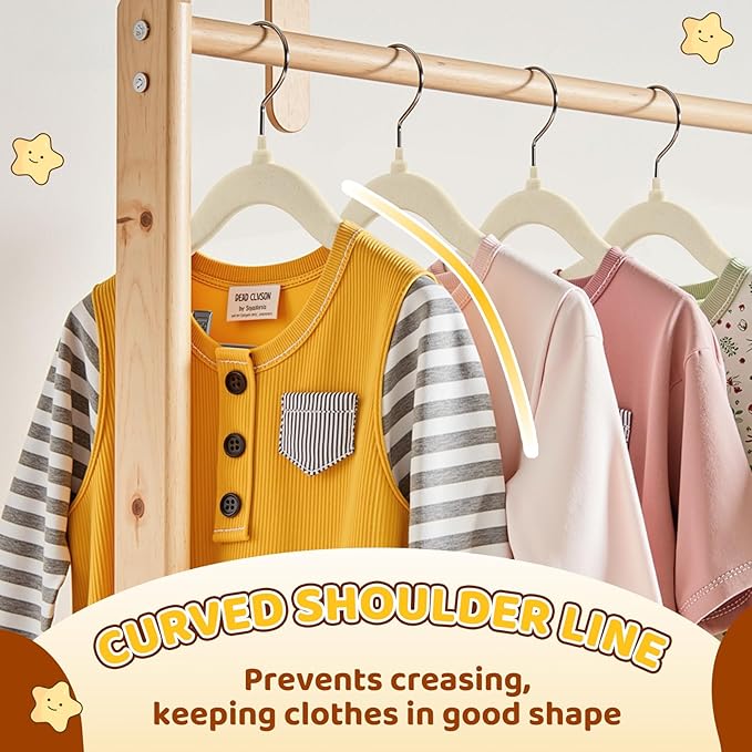 Flottian 36-Pack Baby and Kids Velvet Hangers with Clips, Non Slip and Space-Saving Kids Pants Hangers for Baby/Toddler Pants, Skirts, Coats, Beige