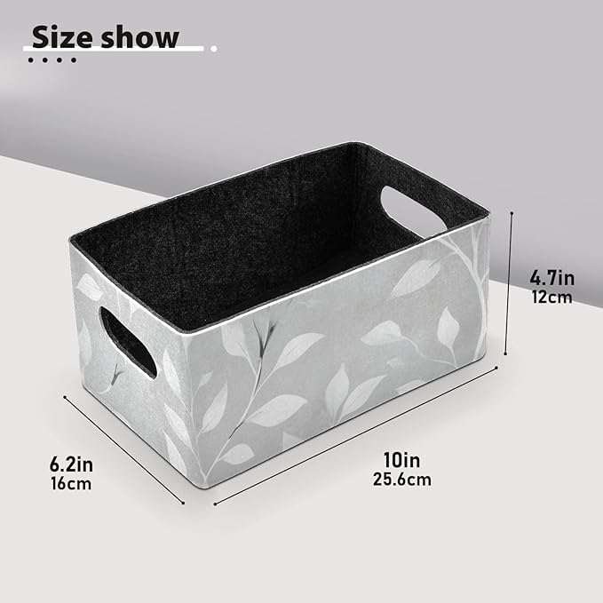 Sage Green and Grey Leaves Closet Storage Bins 2 Pcs Felt Open Home Storage Containers Organizer with Handles Collapsible Shelf Basket for Home Office Craft Room Classroom Fabric
