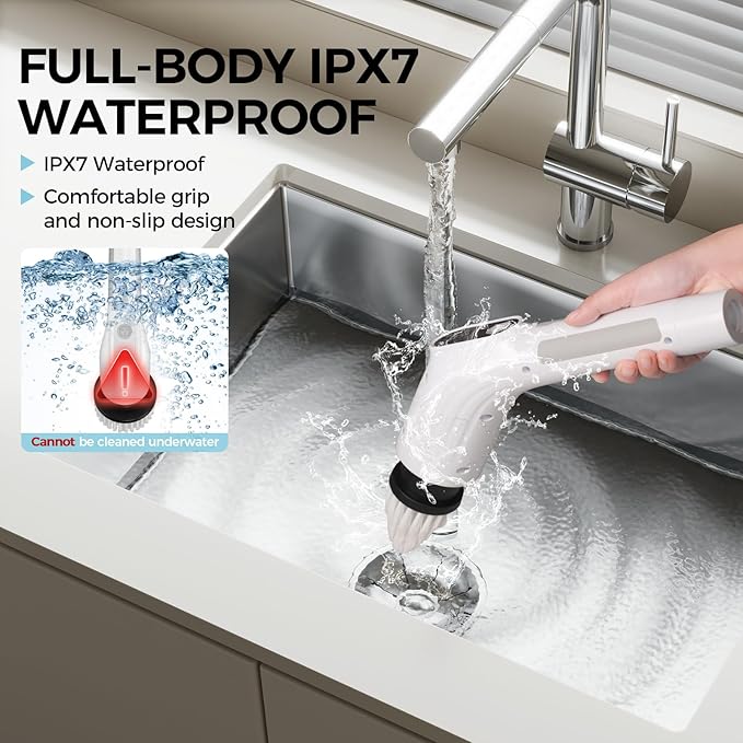 TBFWiCO Electric Spin Scrubber, Shower Cleaning Brush with 8 Replaceable Brush Heads, IPX7 Waterproof & 50KGF High-Torque Motor, Adjustable Long Handle, for Bathroom, Kitchen, Tile & Floor Cleaning