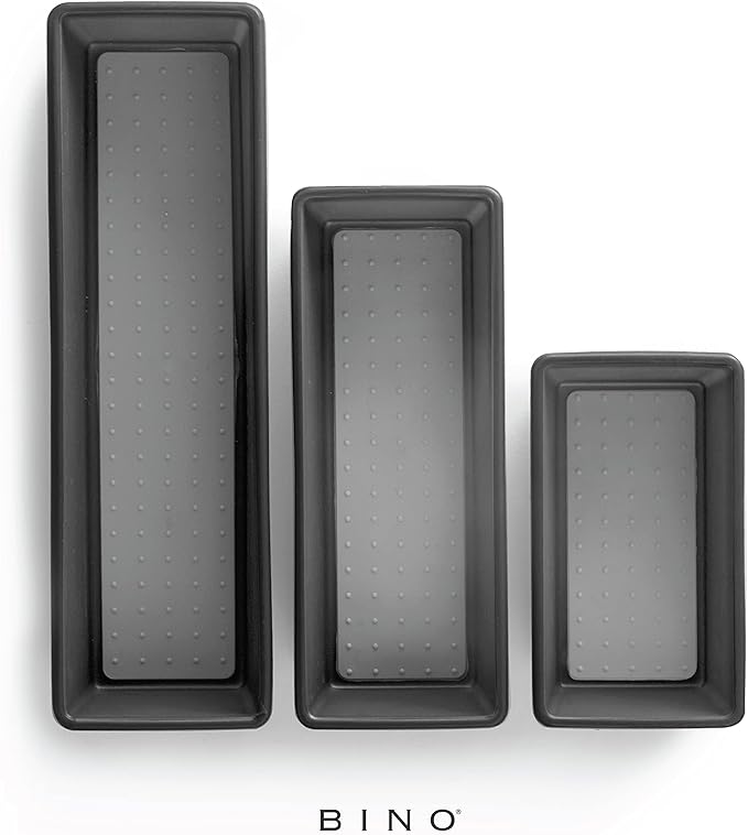 BINO | 3-Piece Drawer Organizer Bin Set, Small - Grey | THE MODULAR | Multi-Purpose Storage | Soft-Grip Lining and Non-Slip Rubber Feet | Durable | BPA-Free | Desk Drawer Organizer | Vanity Organizer