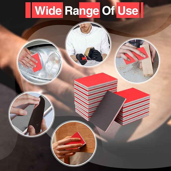 30-Pcs 3x4 Inch 240 Grit Sanding Sponge Set, Sanding Block, Ultra-Fine Wet/Dry Sandpaper for Wood, Metal, Drywall, Furniture Polishing (240Grit)