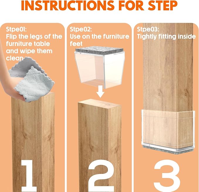 Rectangle Chair Leg Protectors for Hardwood Floors,16 PCS Silicone Covers to Protect Wood Tile Floors Felt Pads Furniture Leg Caps Reduce Noise. Easy to Move. (Clear,Fit Perimeter 4" to 4.25")